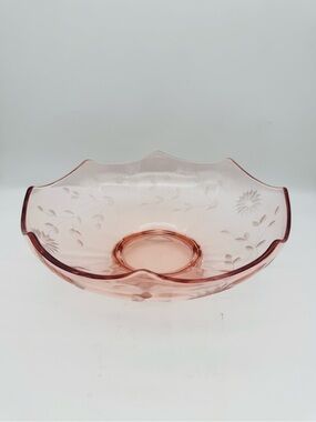 Vintage Pink Depression Glass Floral & Vine Design on Pedestal